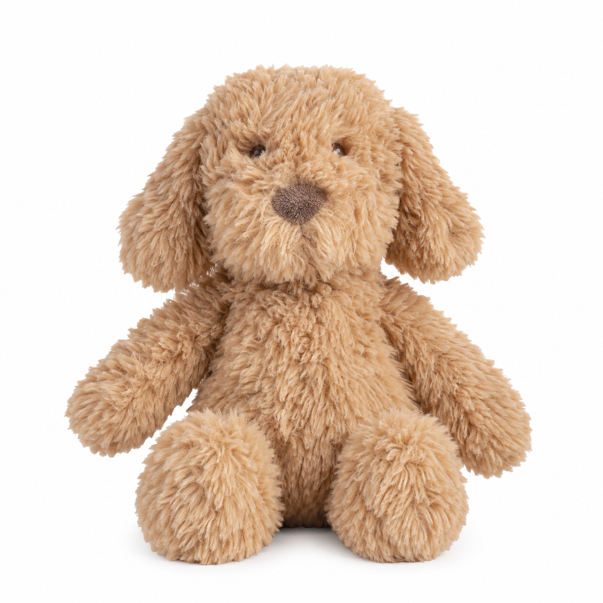 golden doodle dog plush on a white background