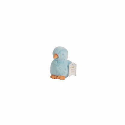Blue plush chick toy on a white background