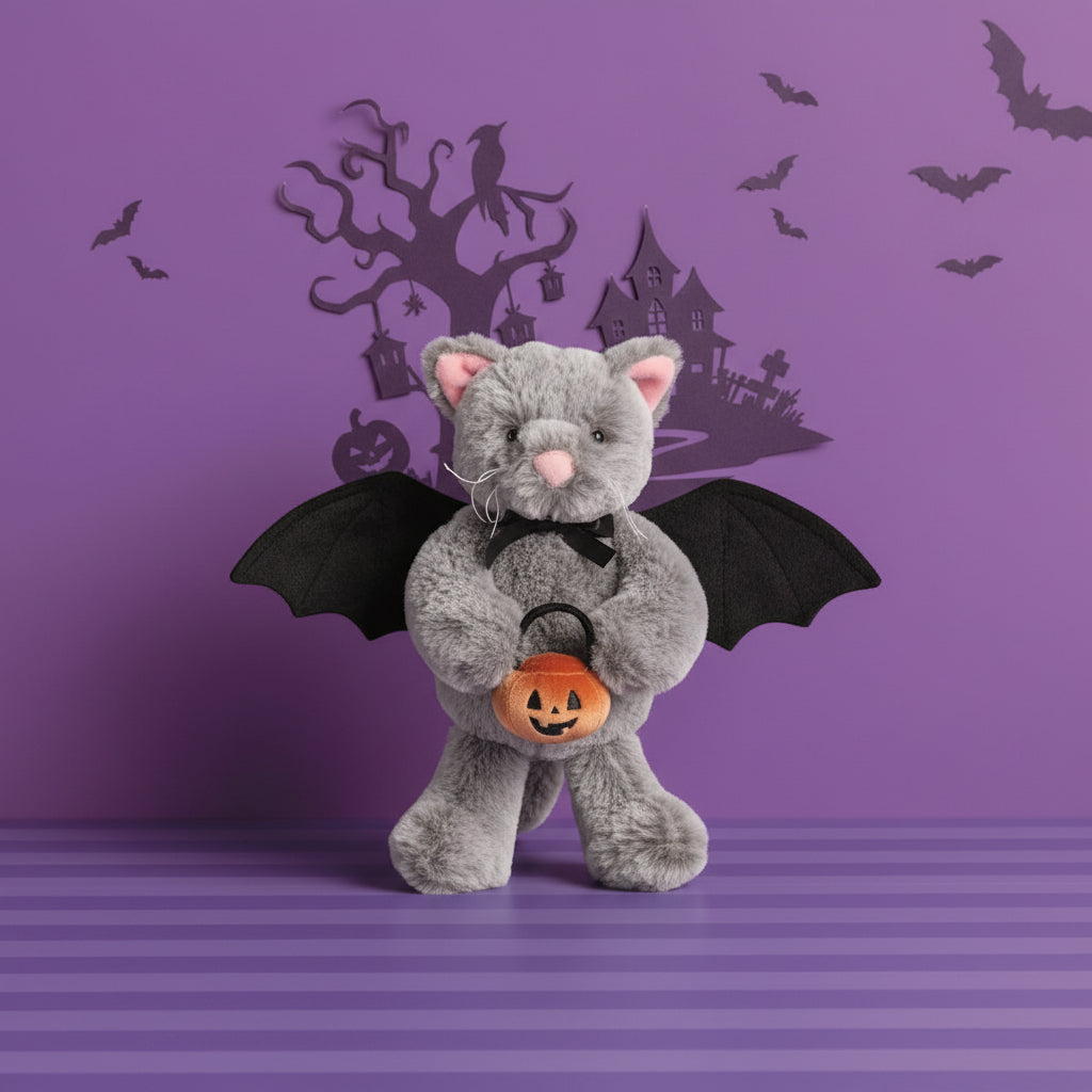 bat cat on a halloween background