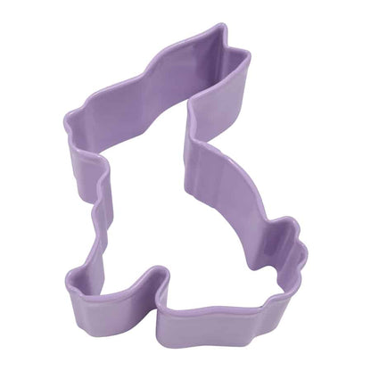 Purple bunny-shaped cookie cutter on a white background