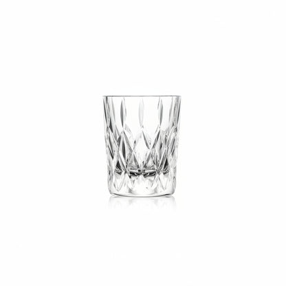 shot glass with cut diamond design shown on a white background