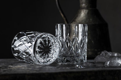 top and bottom view of lowball glass on a black countertop