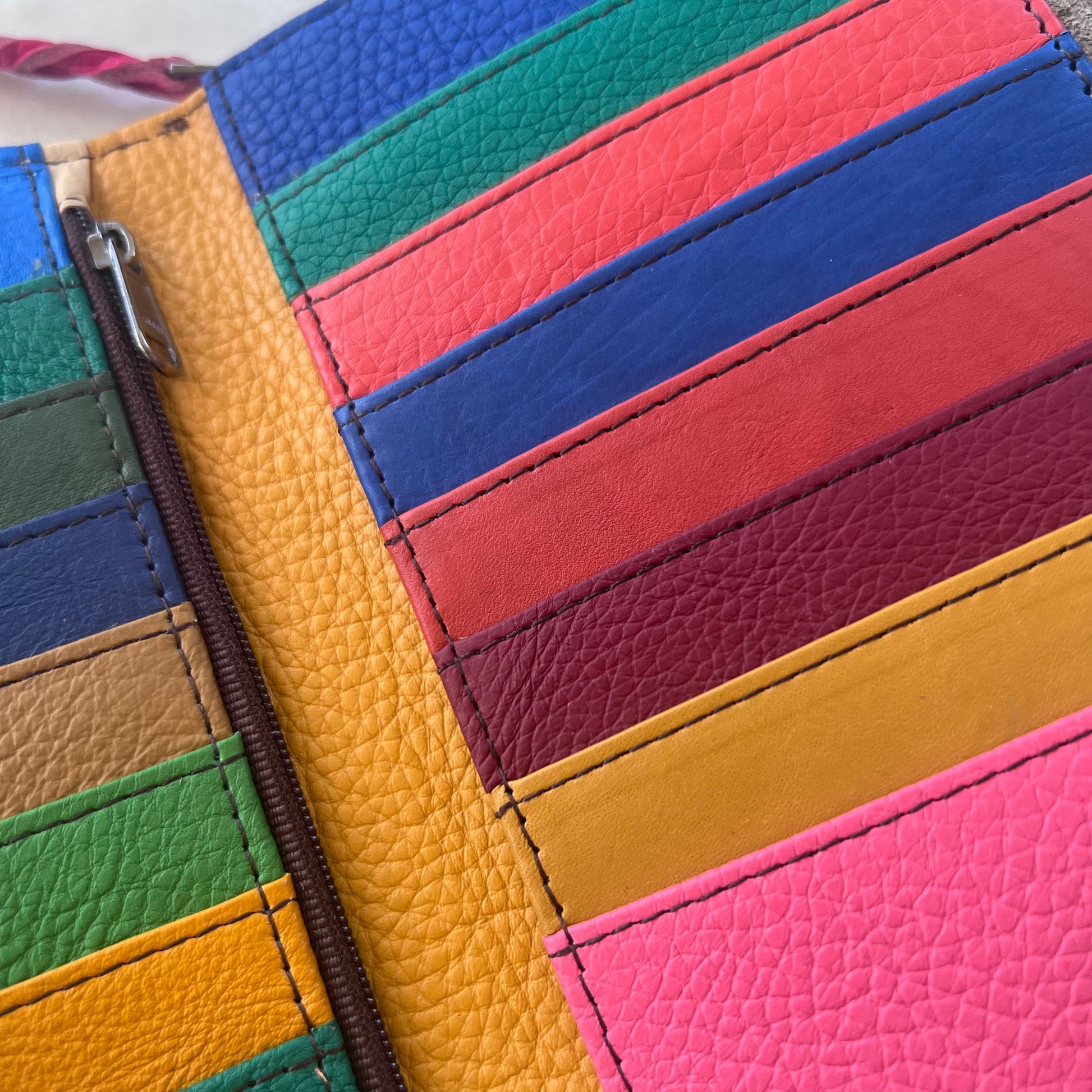 close-up of colorful card slots