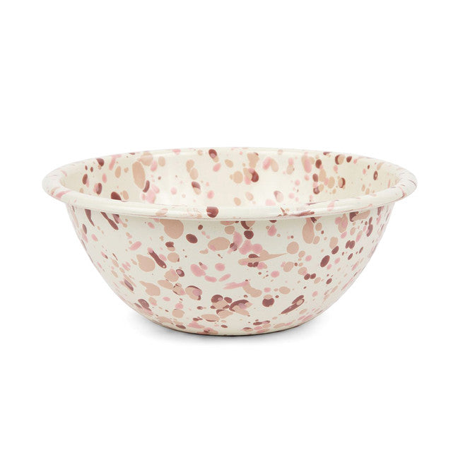 off-white serving bowl with splatters in shades of pinks.