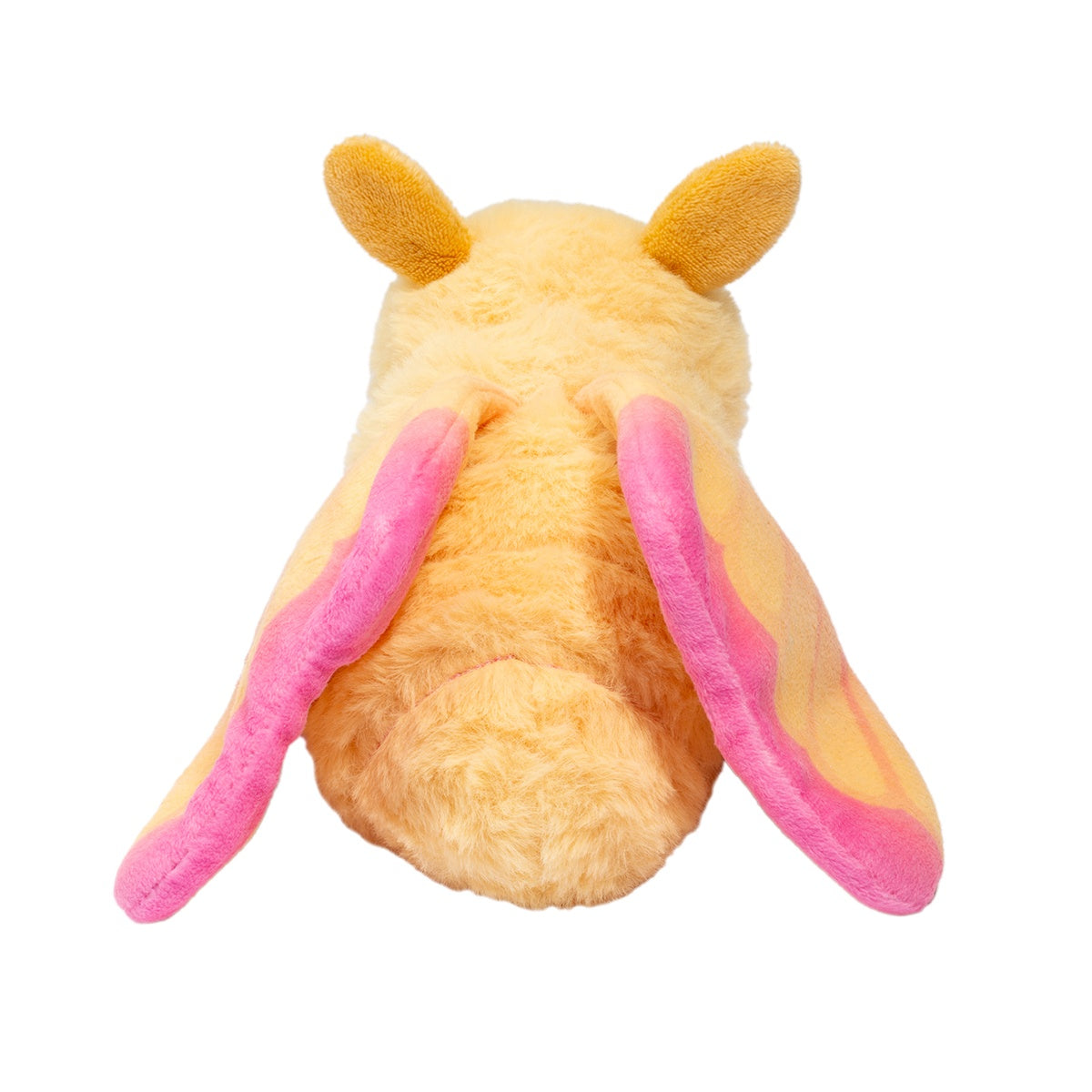 back view of rosy maple moth plush toy