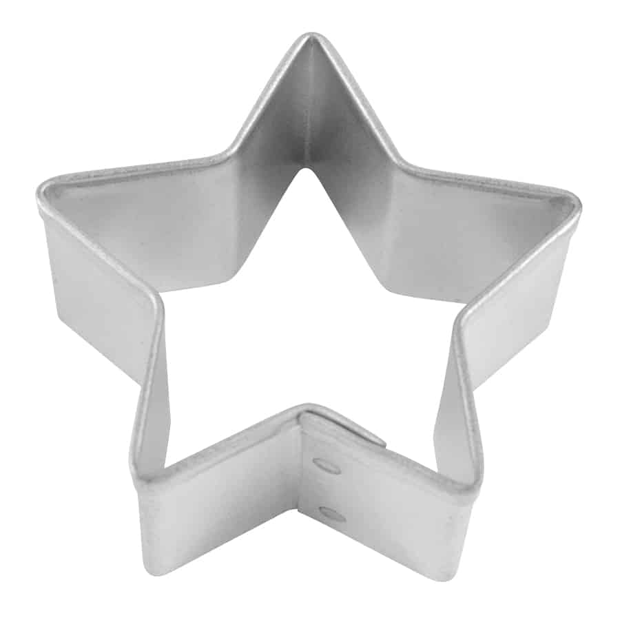 Metallic star-shaped cookie cutter on a white background