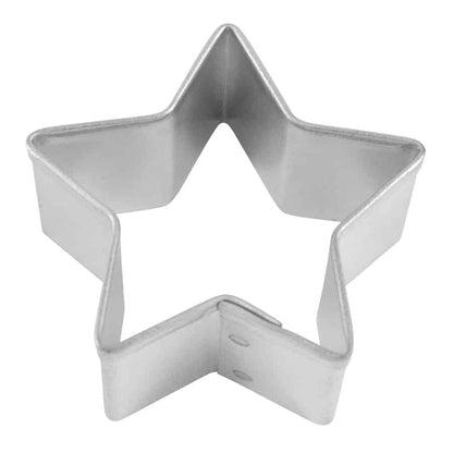 Metallic star-shaped cookie cutter on a white background