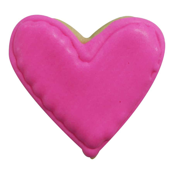heart-shaped coolie with pink icing on a white background