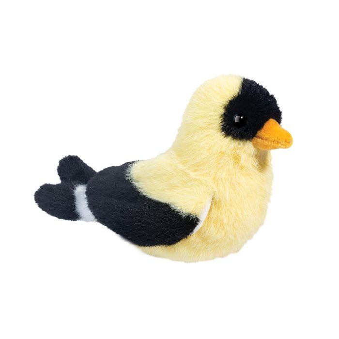 angled view of faye goldfinch plush toy