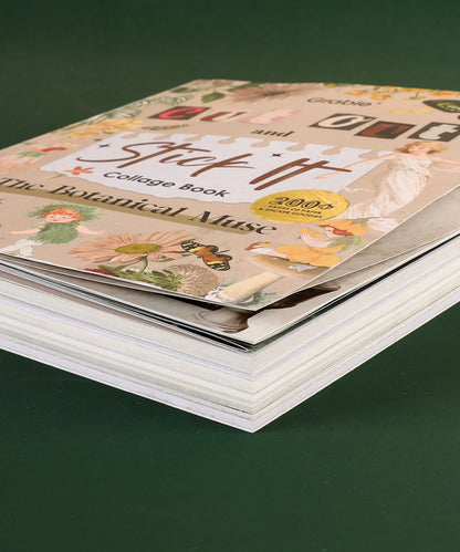 side view of Collage book titled 'Stick It' on a green background