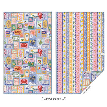 front and back view of the mediterranean summer microfiber dishtowel