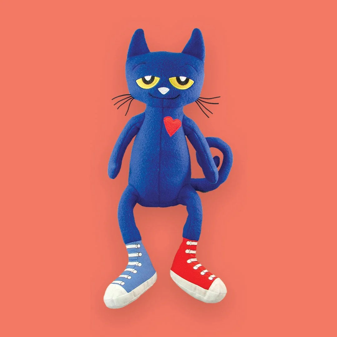 pete the cat plush on pale red back drop