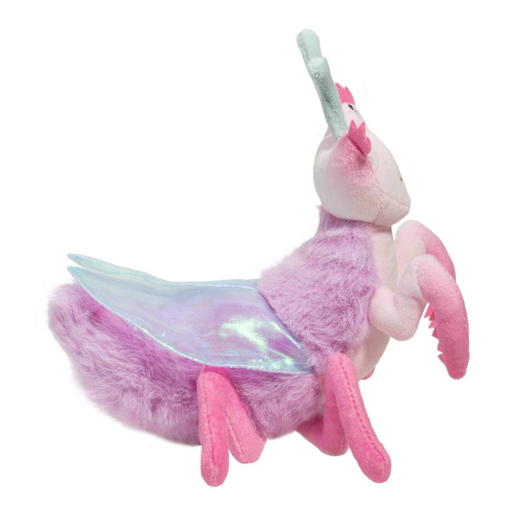 side view of Ophelia Orchid Mantis Plush Toy on a white background.