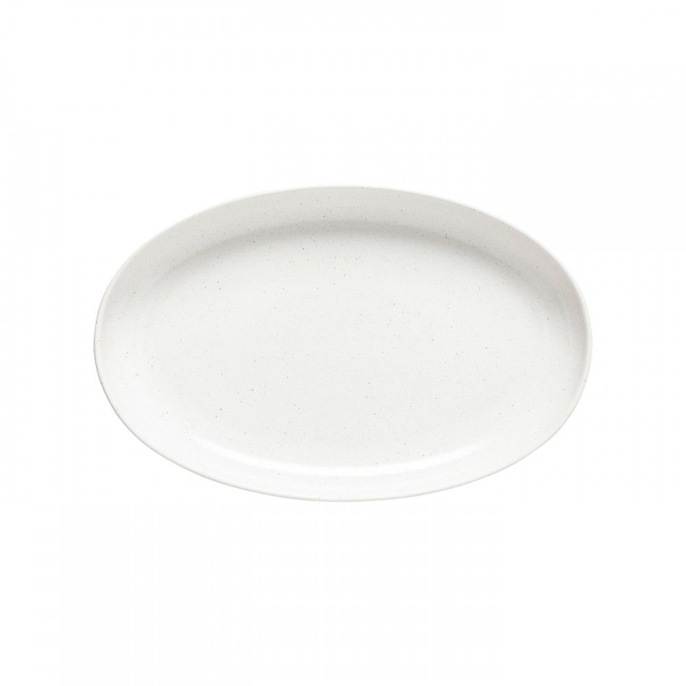 white oval platter on a white background