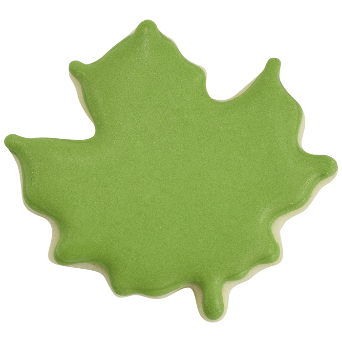Green leaf-shaped cookie on a white background