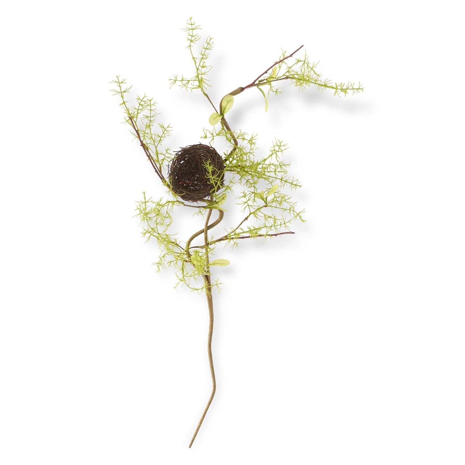 decorative greenery stem with a birds nest in it