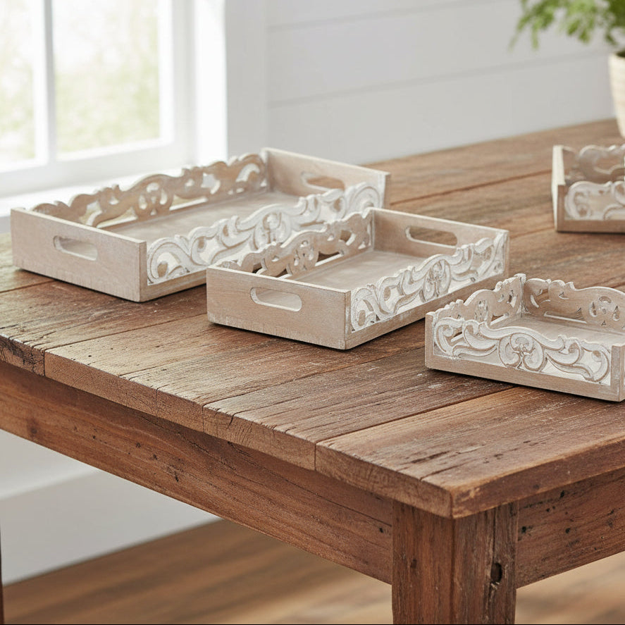 K & K Interiors - Whitewashed Wood Scrolled Edge Tray – Kitchen Store ...