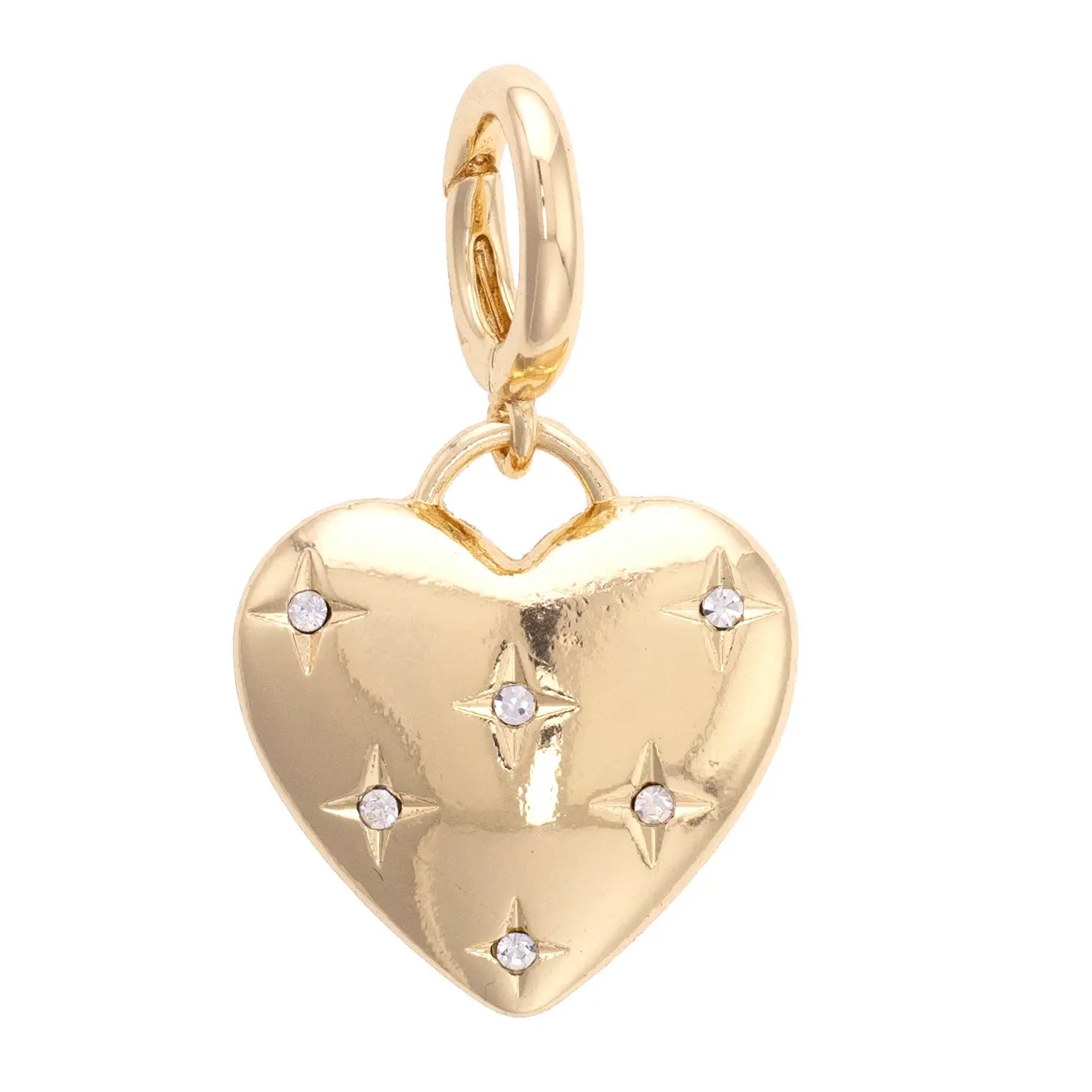 Gold heart-shaped pendant with rhinestones