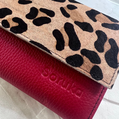 close-up of crimson Amelia Clutch Wallet