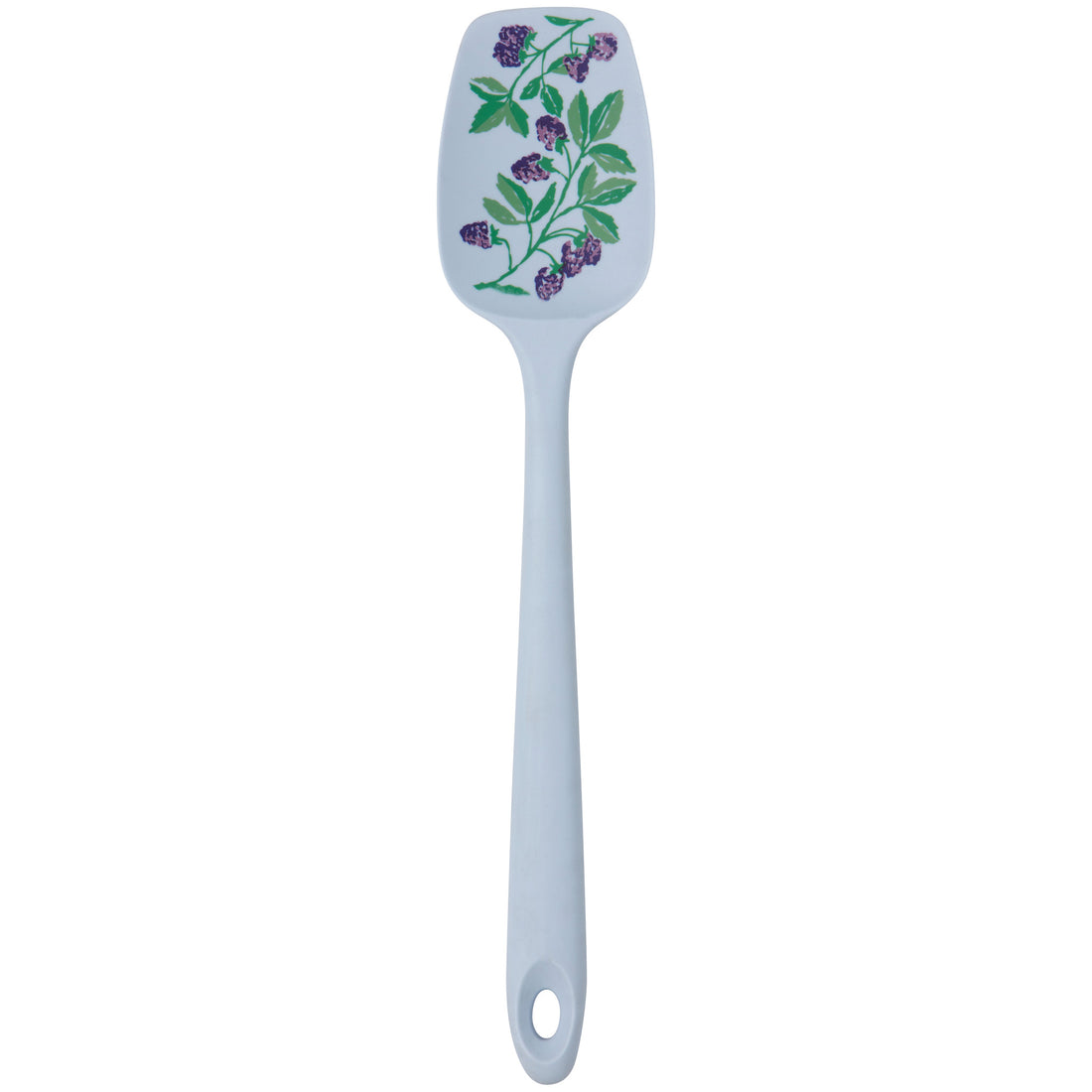light blue silicone spoonula with blackberry spring on it