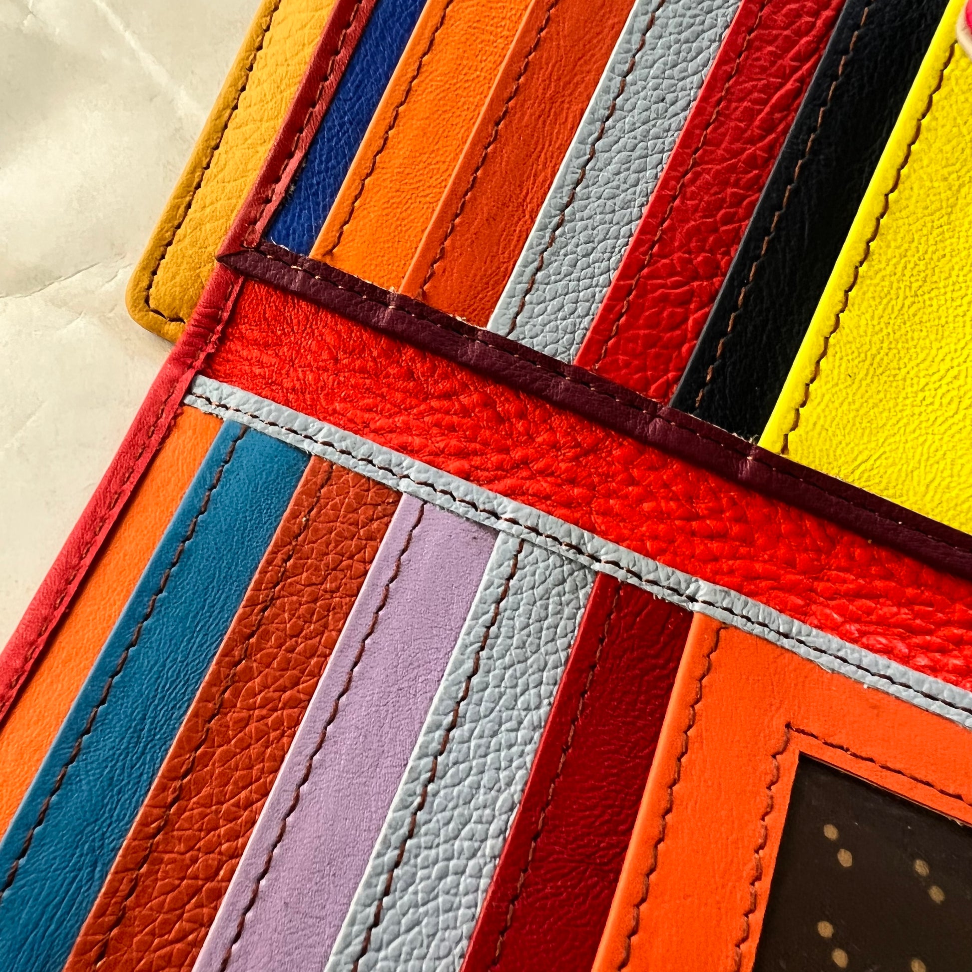 close-up of kimber's colorful card slots.