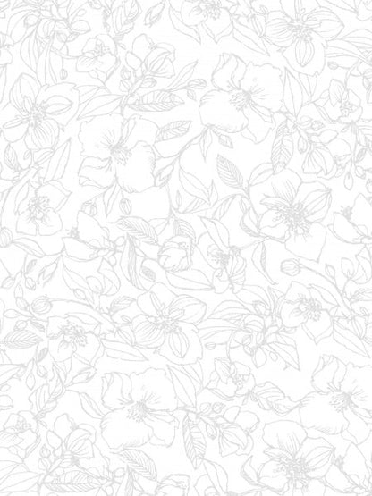 A seamless floral line art pattern featuring delicate light gray outlines of hibiscus flowers and leaves on a solid white background.