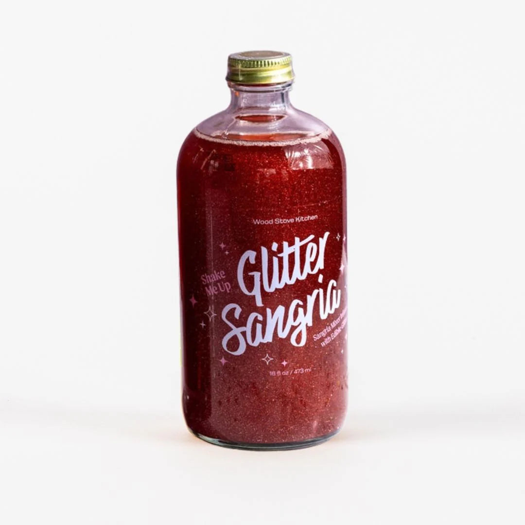 Bottle of 'Glitter Sangria' on a white background