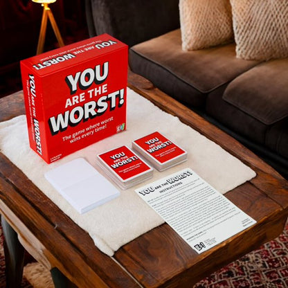 You are the Worst card game set out on a coffee table