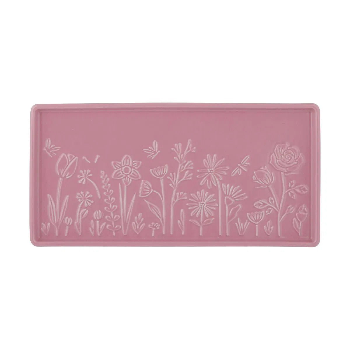 Pink decorative mat with floral patterns on a white background