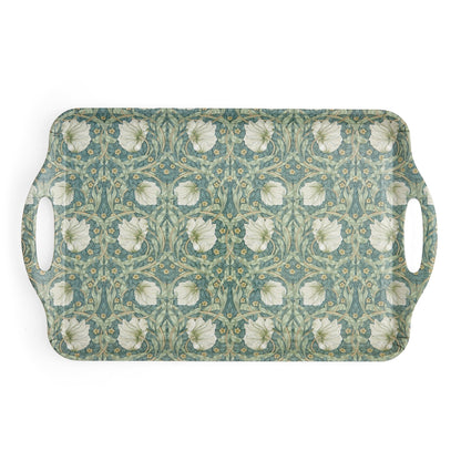 Pimpernel floral melamine tray with white flower pattern on a soft blue background