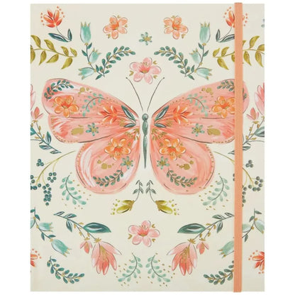 Notebook with floral butterfly design on a white background