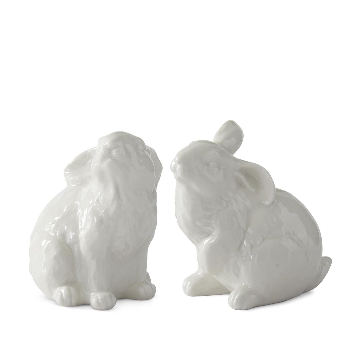 2 white ceramic bunny rabbits