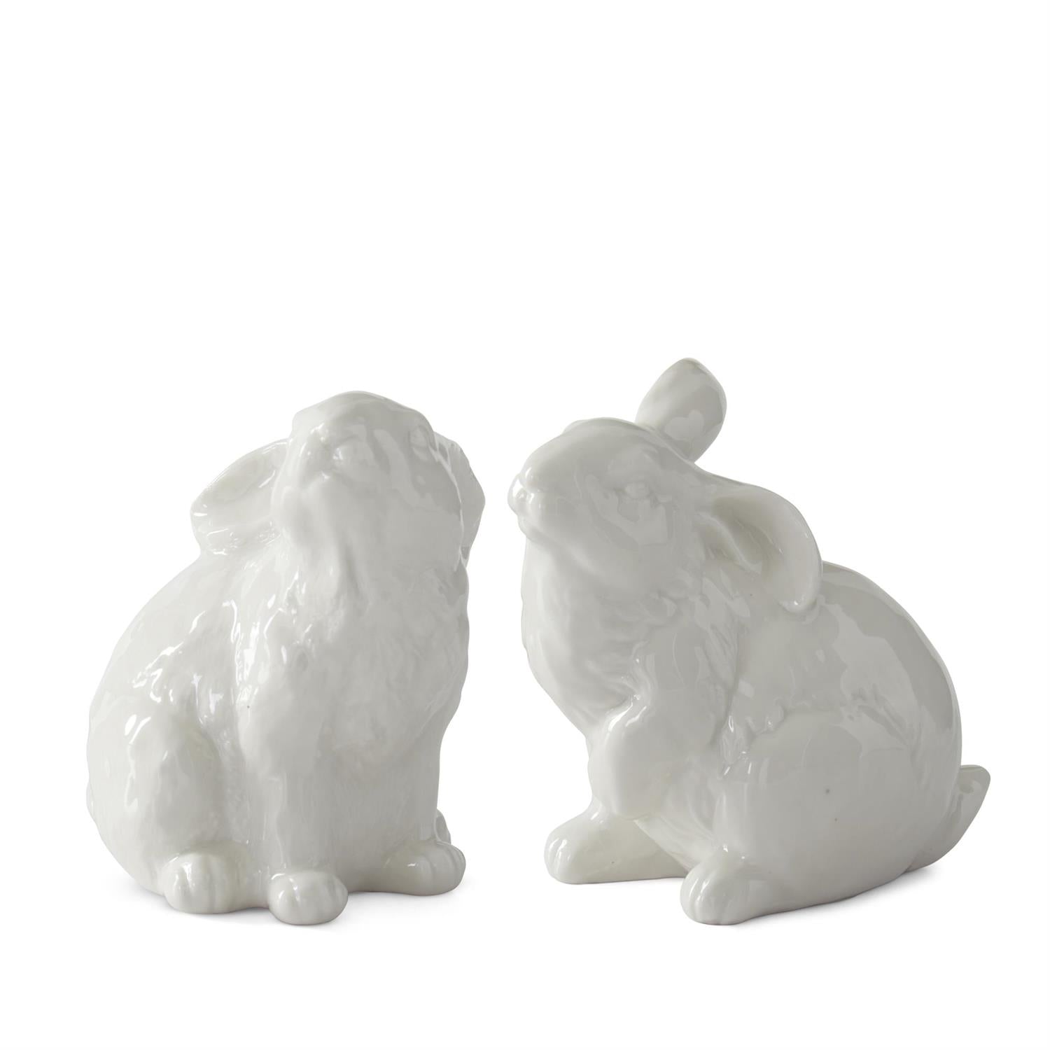 2 white ceramic bunny rabbits