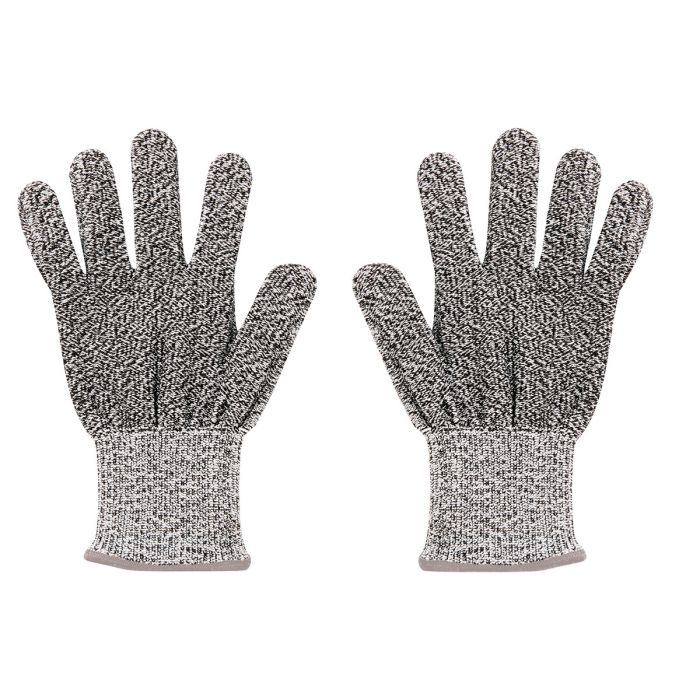 Pair of gray Mesh Cutting Gloves on a white background