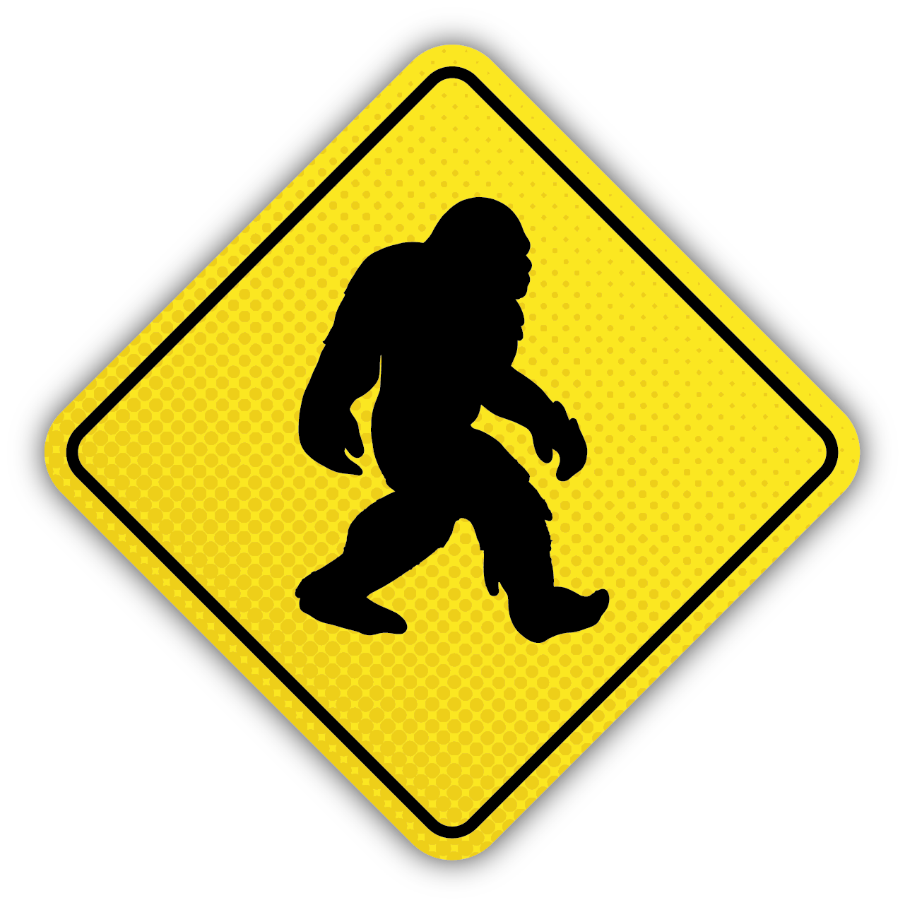 yellow street sign with a bigfoot silhouette 