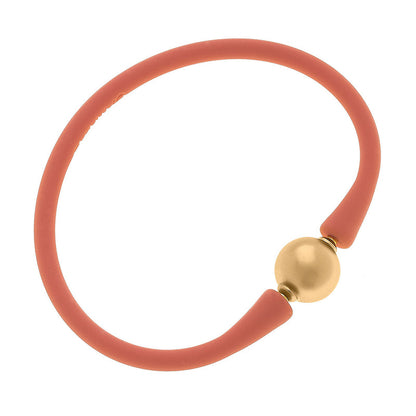 coral Bali 24K Gold Plated Bead Silicone Bracelet on a white background.