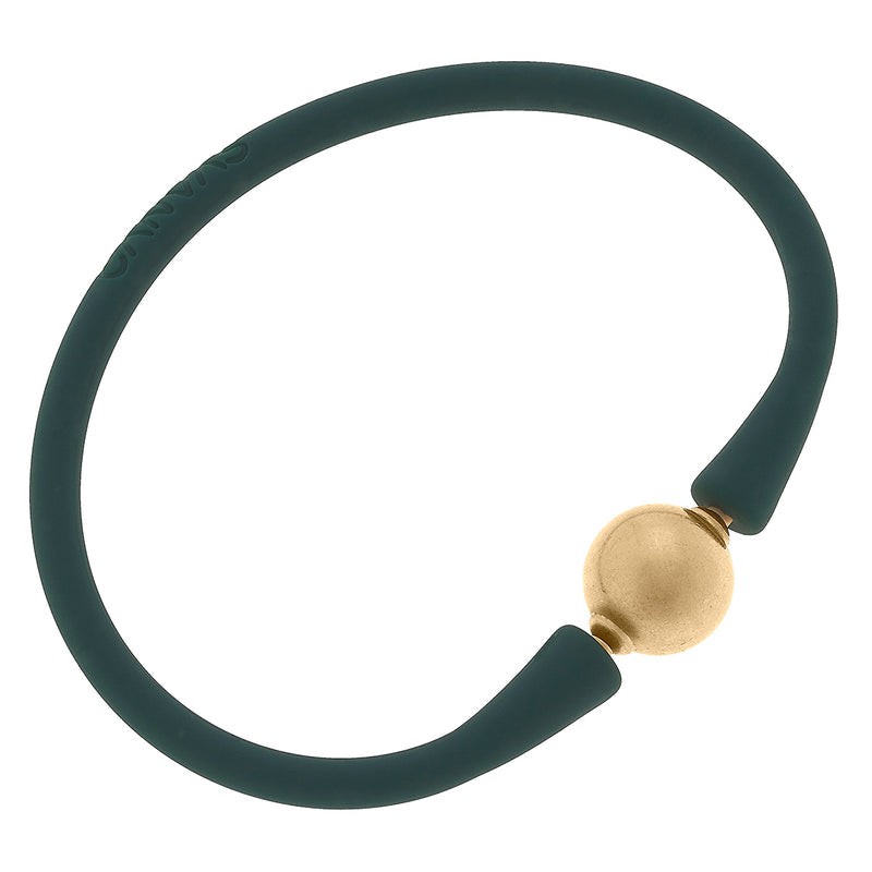 hynter green Bali 24K Gold Plated Bead Silicone Bracelet on a white background.