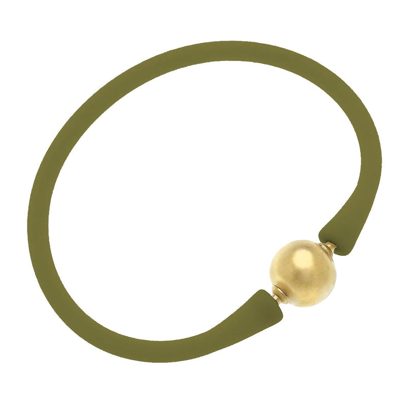 olive Bali 24K Gold Plated Bead Silicone Bracelet on a white background.