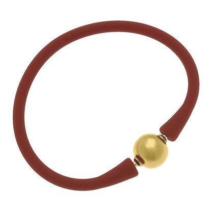 rust Bali 24K Gold Plated Bead Silicone Bracelet on a white background.