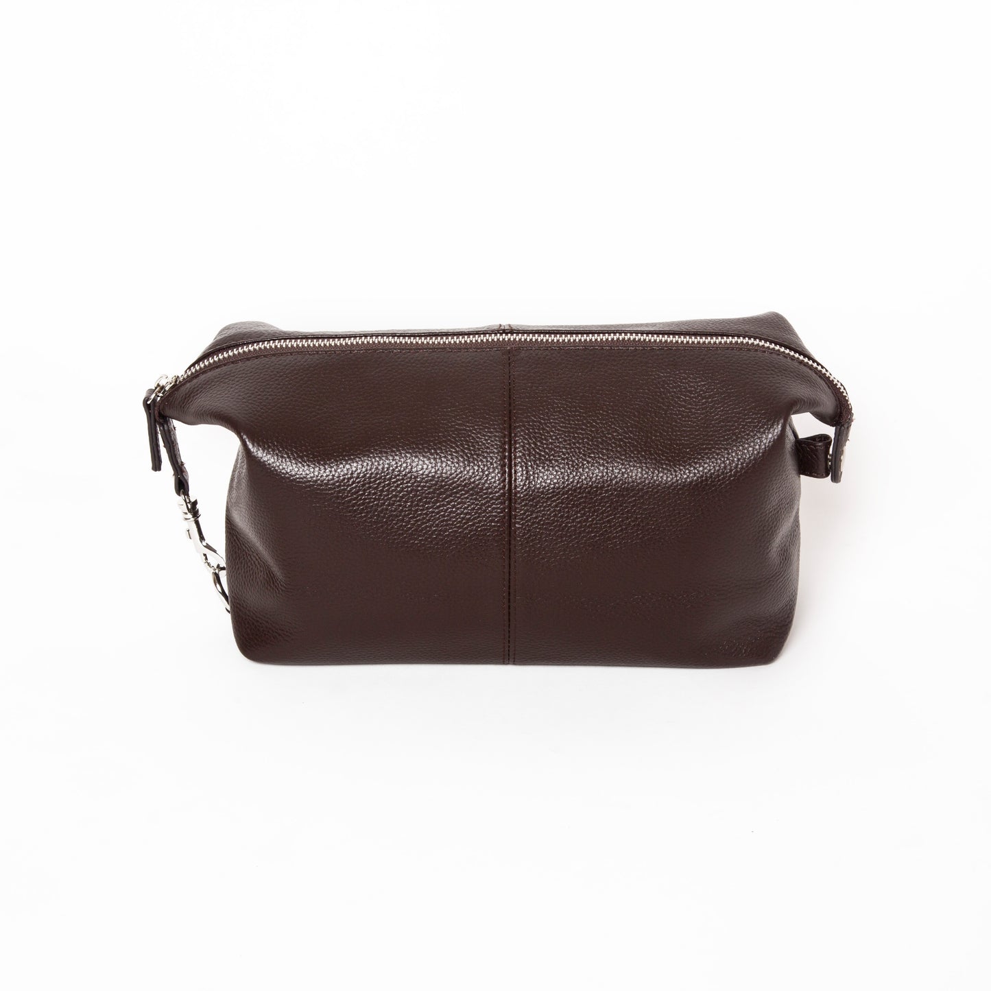 front view of the stanford toiletry bag in brown