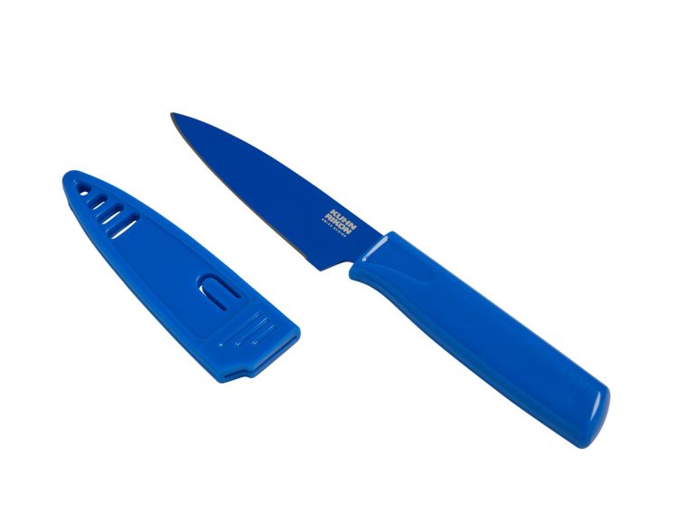 blueberry blue paring knife with sheath on white background