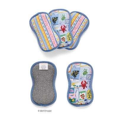 4 mediterranean summer scrubbies on a white background