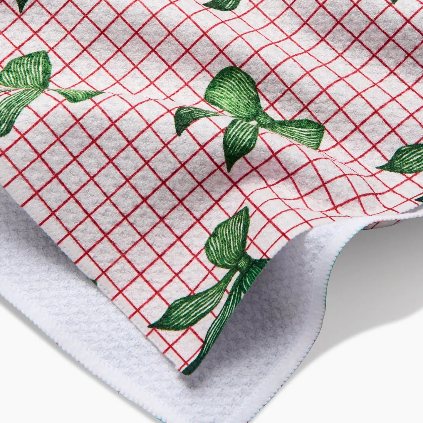 close-up of corners of Ribbon & Cheer Tea Towel