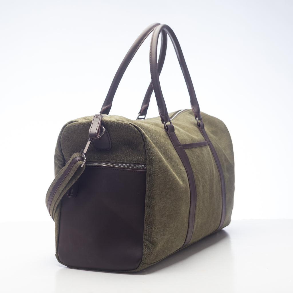 side view of duffle bag.