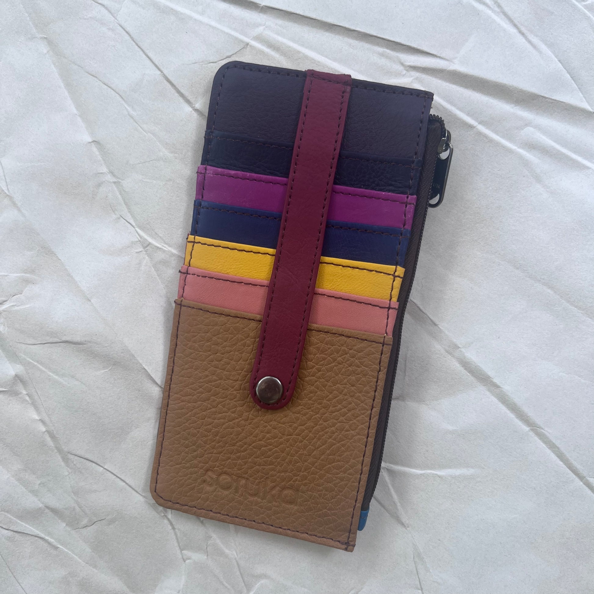 another side of sand Cassie Card Holder with colorful card slots