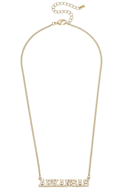 Arkansas Varsity Outline Necklace shown on a white background