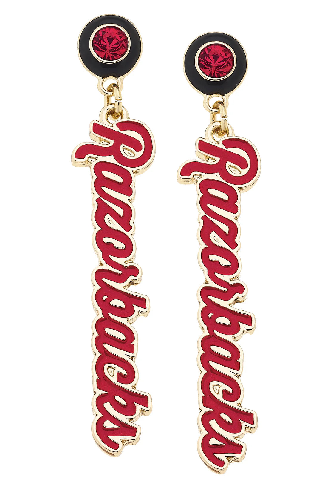 Arkansas Razorbacks Autograph Enamel Earrings shown on a white background