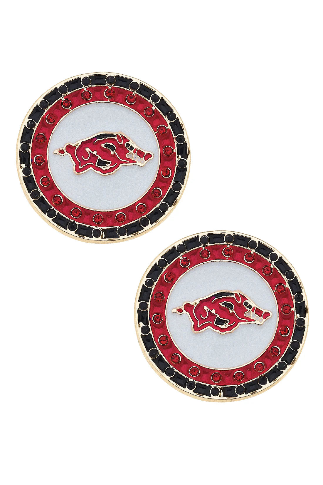 Arkansas Razorbacks Disc Stud Earrings shown on a white background