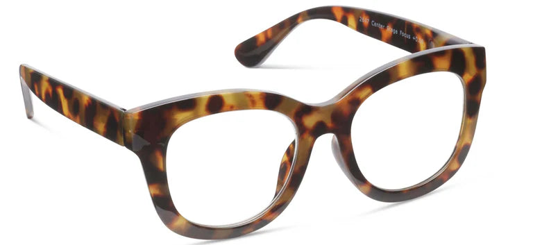 angled view of the center stage glasses in tortoise