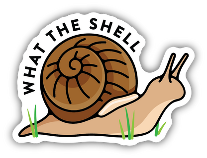 brown snail with text "what the shell"